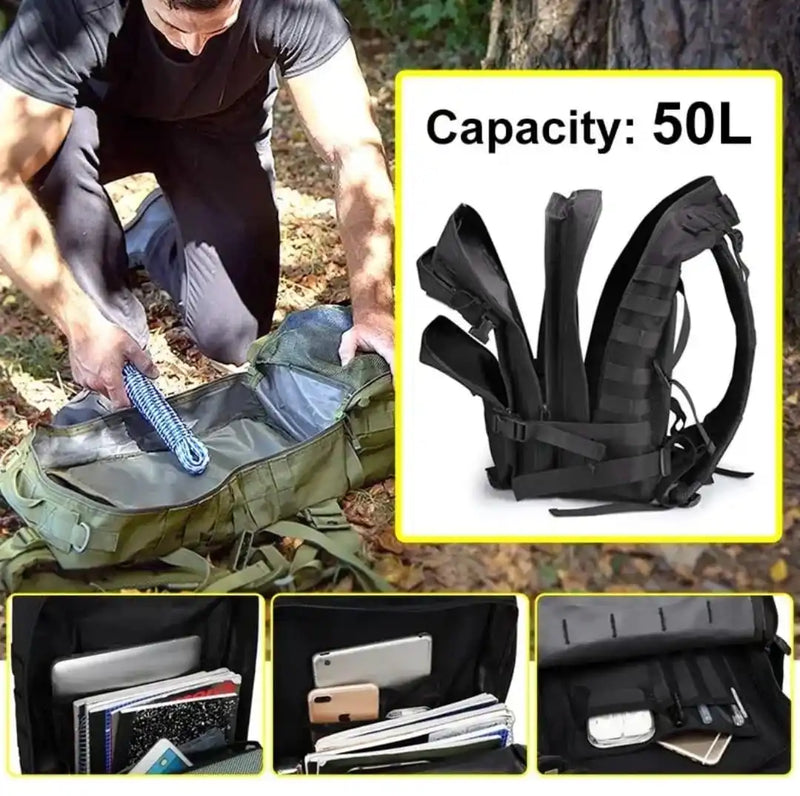 50L Tactical Backpack + Large Spacious Waterproof Reinforced Patch