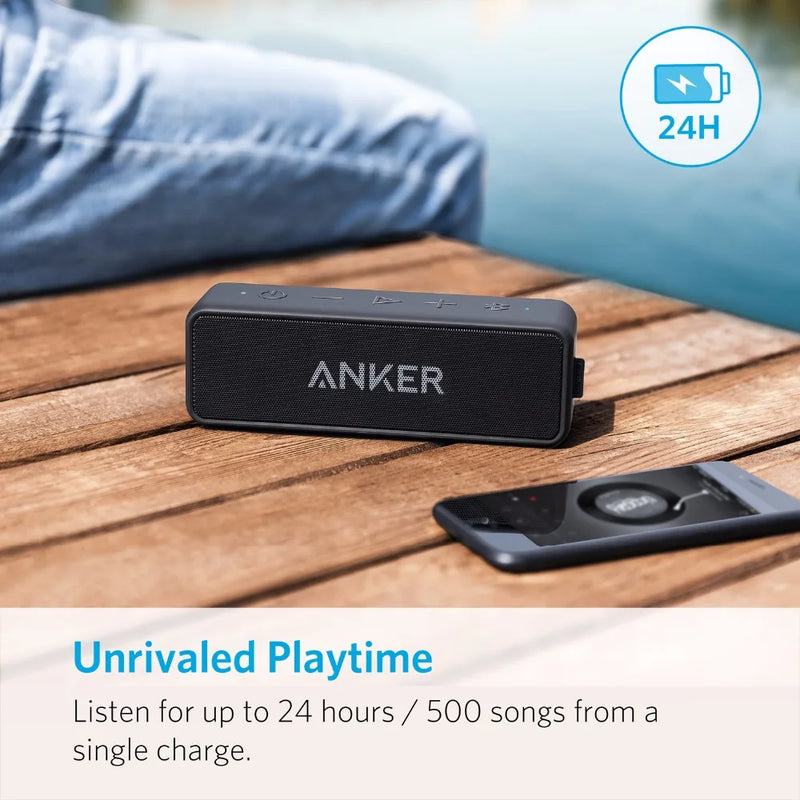 Caixa de som portátil Anker, sem fio Bluetooth com graves melhores, tempo de reprodução de 24 horas, alcance Bluetooth de 66 pés, resistência à água IPX7.