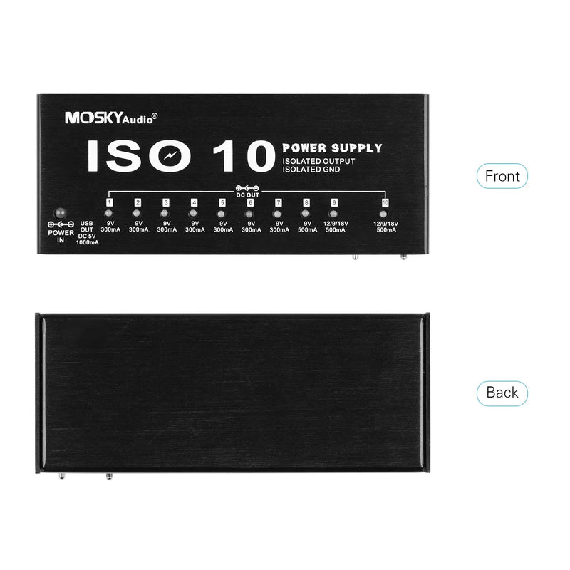 Fonte de alimentação para pedal de efeito de guitarra MOSKY ISO-10 10 saídas DC isoladas/saída USB de 5 V para proteção de 9 V 12 V 18 V.