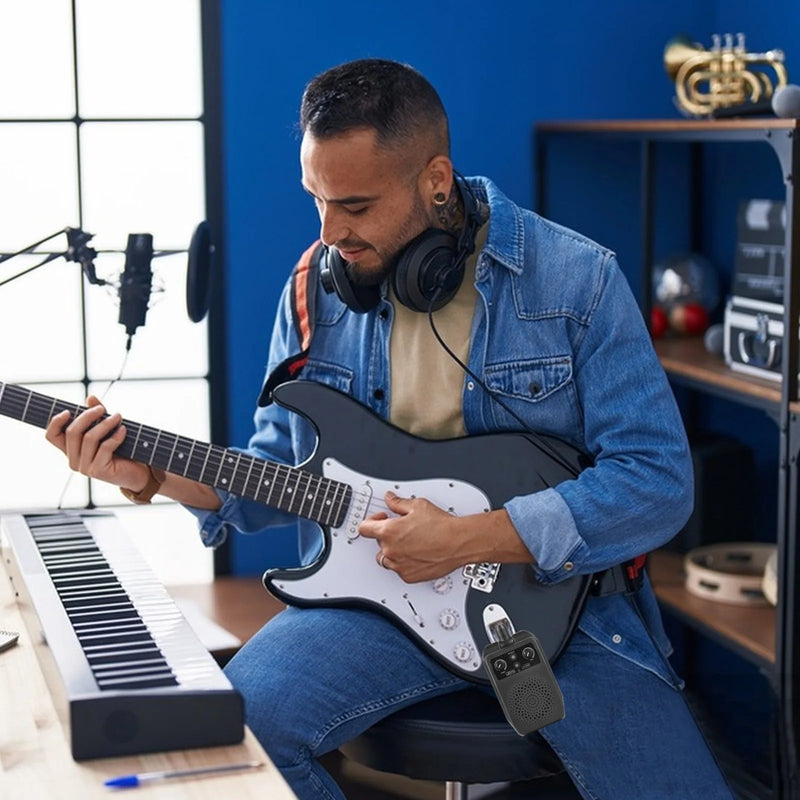 Amplificador de guitarra portátil com plugue embutido, 4 efeitos, plug and play. Toque em qualquer lugar.