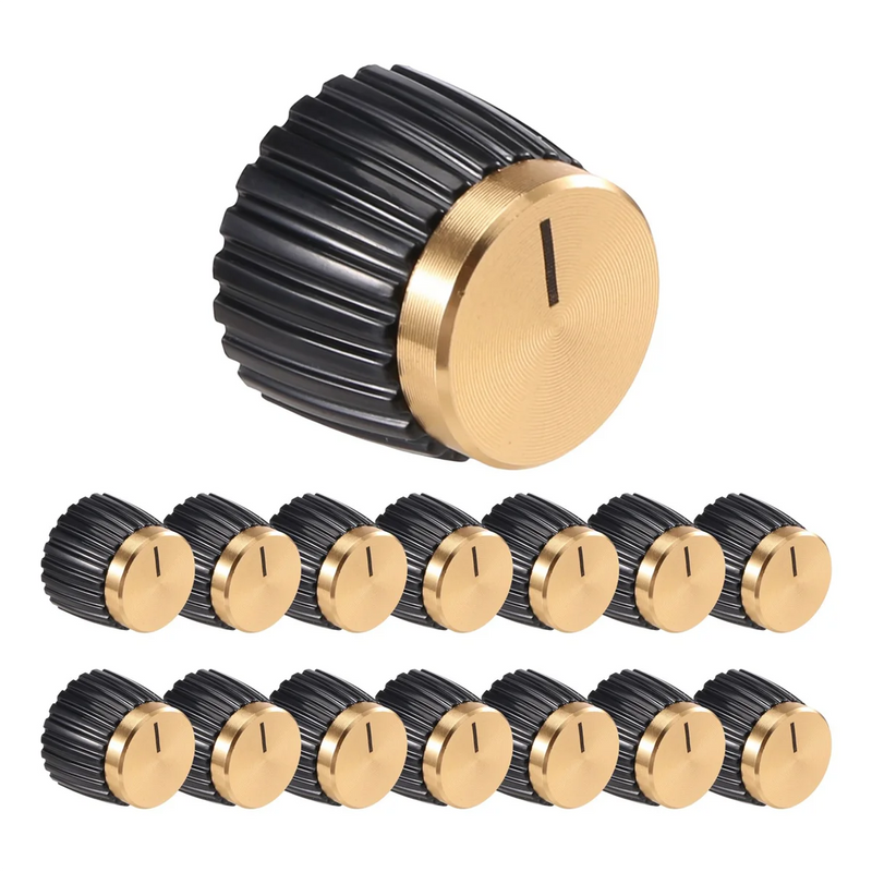 15Pcs Guitar AMP Amplifier Push on Fit Knobs Preto com Tampa de Alumínio Dourado Top Serve para Potes de 6mm de Diâmetro Amplificadores Marshall.