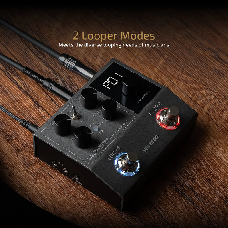 Valeton Dual Track Stereo Looper Pedal para Guitarra. Teclado, Vocal Drum Machine 99 espaços de armazenamento.