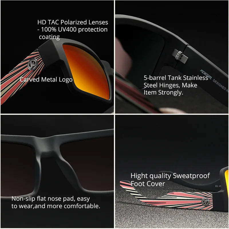 Óculos masculino KDEAM Classic Square Polarized Sports. Proteção Uv 400.