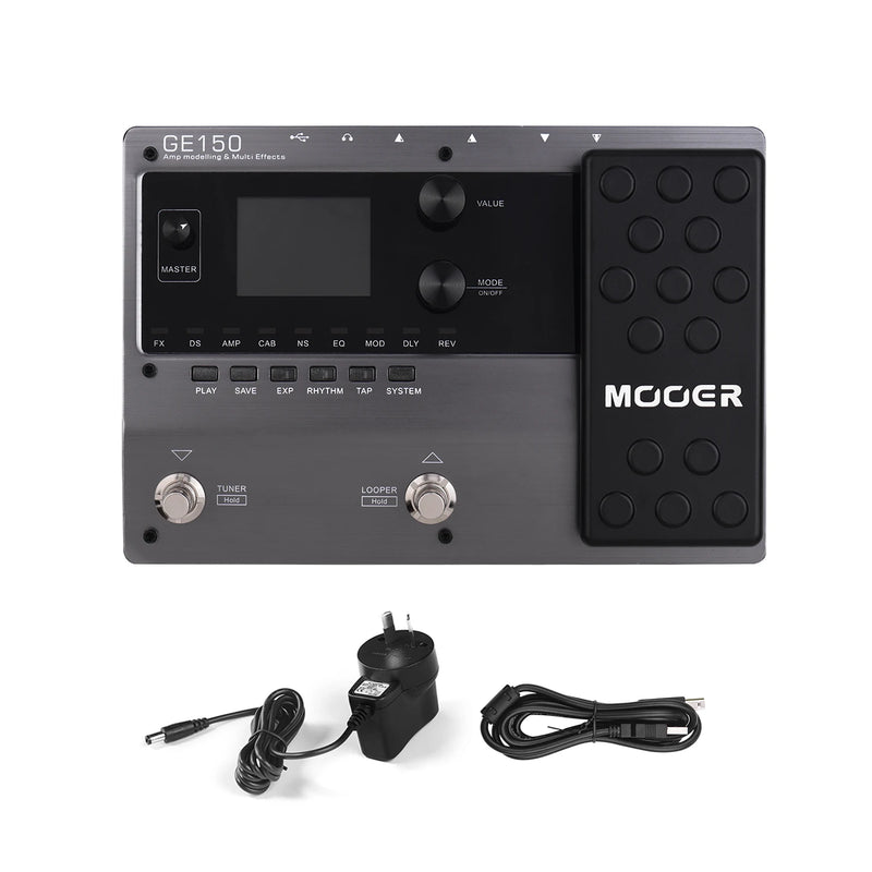 Multi Effects MOOER GE150. 55 Amplifier Models 151 Effects 80s Looper 40 Drum Rhythms 10 Metronome Tap.