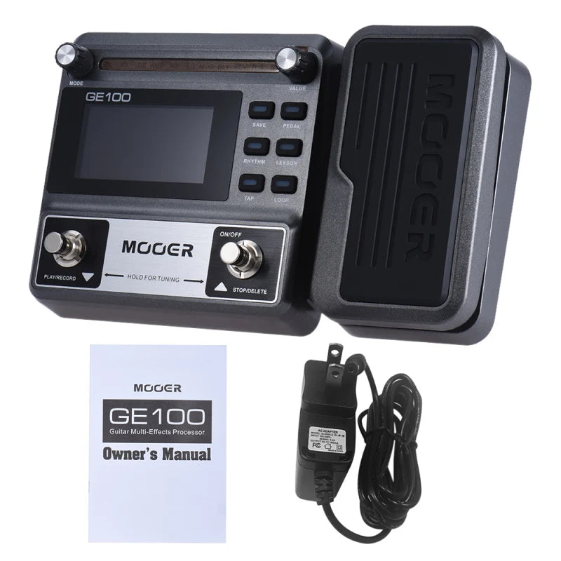 MOOER GE100 Guitar Multi-effects Processor Effect Pedal with Loop Record Tuning Tap Tempo Rhythm Scale & Função Ensino de acorde.