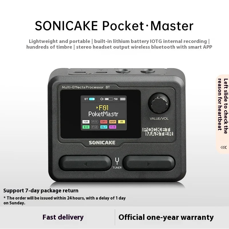 SONICAKE Pocket Master. Modelagem IR Multi-Efeito para guitarra com OTG Looper. Tela LCD 1,77.