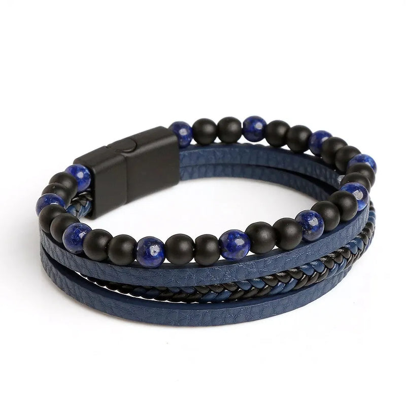 Pulseira de couro masculina Rocker, clássica, fashion, olho-de-tigre, em couro para homens.