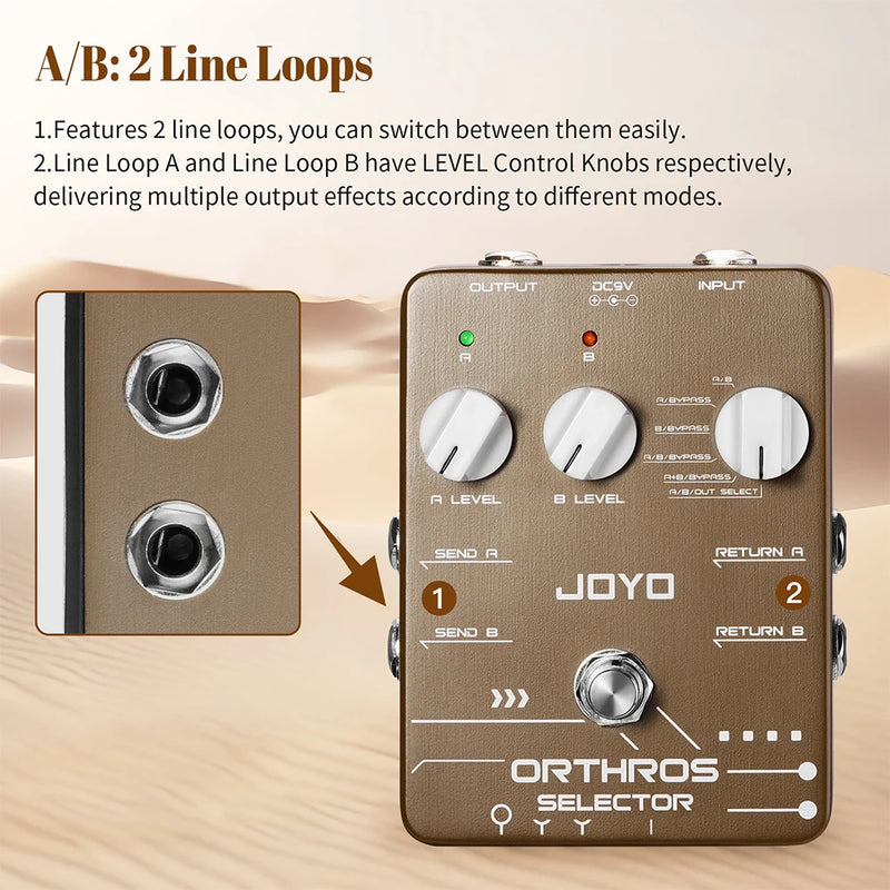 Pedal de efeito de guitarra JOYO JF-24, 6 modos de loop Canal de controle independente Pedal de guitarra com A/B 2 loops de linha.