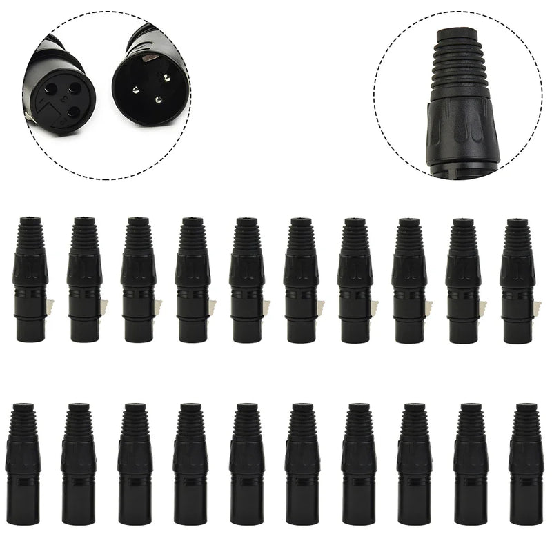 10 pares de conectores de áudio XLR DMX 3 pinos, plugue macho fêmea, microfone.