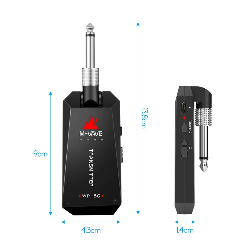 M-VAVE WP-5G 5.8G Sistema de guitarra sem fio Transmissor receptor de áudio recarregável Amplificador de guitarra Acessório de guitarra Cabo tipo C.