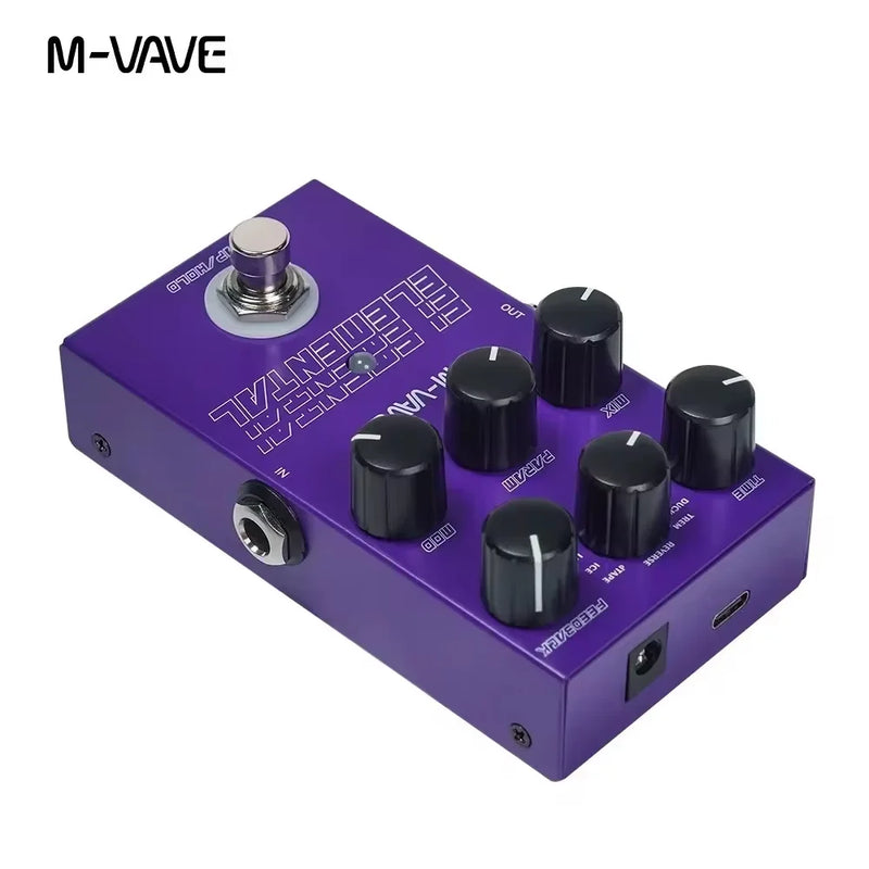 Pedal de delay digital M-vave Elemental. Delay para guitarra, modo TAP e HOLD.