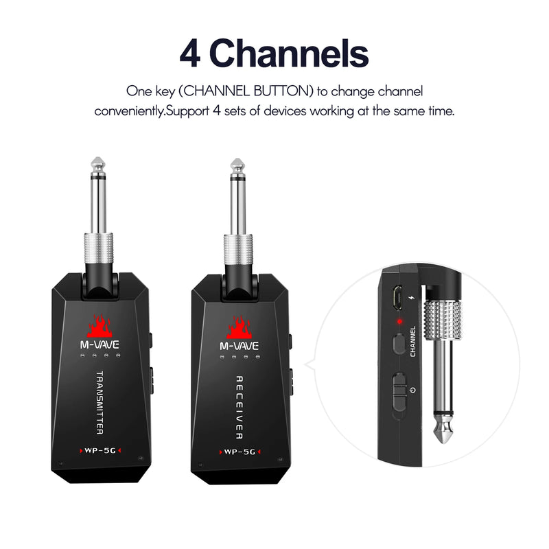 M-VAVE WP-5G 5.8G Sistema de guitarra sem fio Transmissor receptor de áudio recarregável Amplificador de guitarra Acessório de guitarra Cabo tipo C.