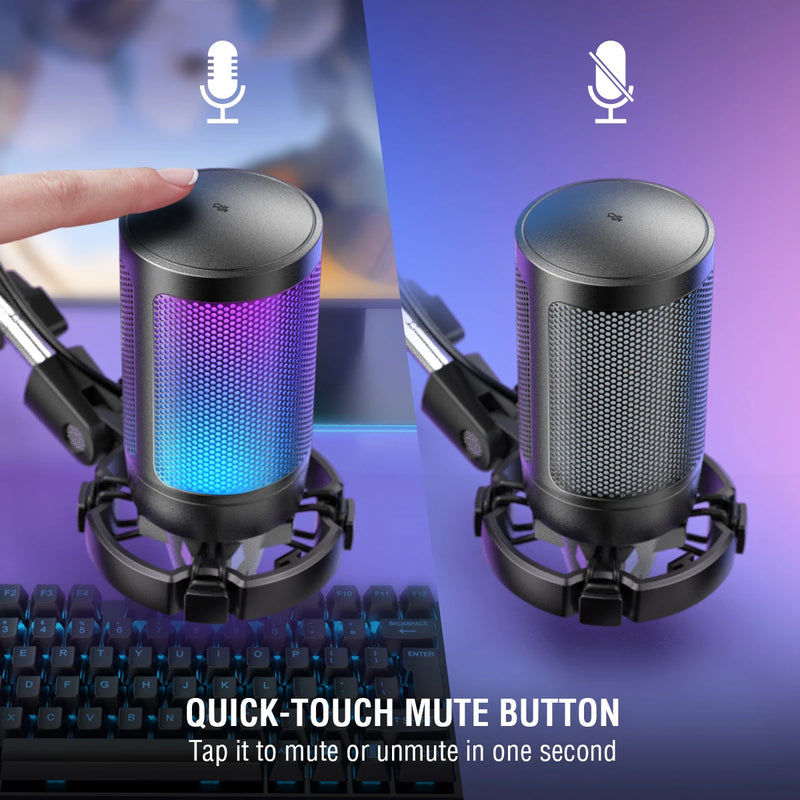 Kit de microfone para USB FIFINE. Cardioide condensador com botão mute. /RGB/suporte de braço, para streaming de vídeo-A6T.