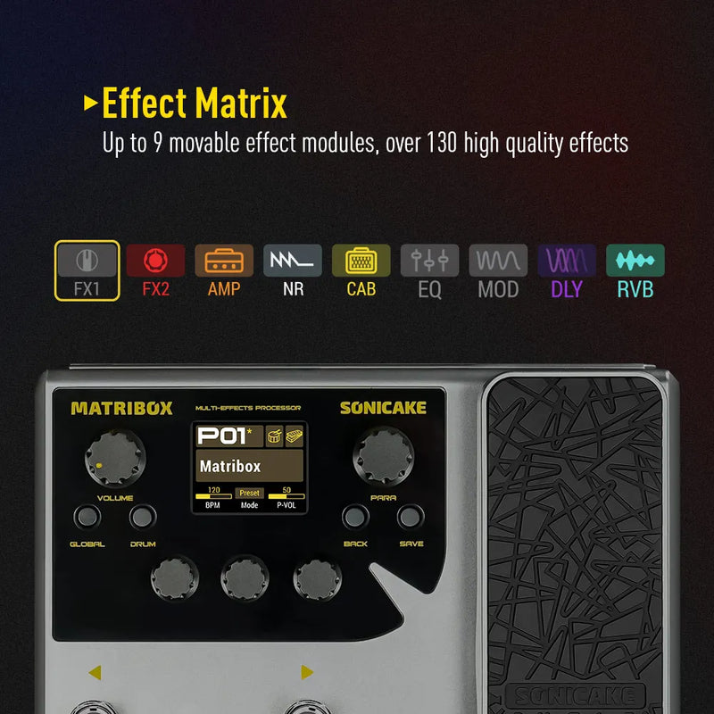 Sonicake Matribox Modeling AMP QME-50. Processador de efeitos múltiplos integrado para guitarra/baixo com pedal de expressão.