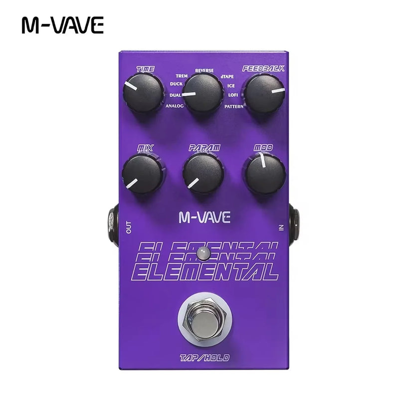 Pedal de delay digital M-vave Elemental. Delay para guitarra, modo TAP e HOLD.