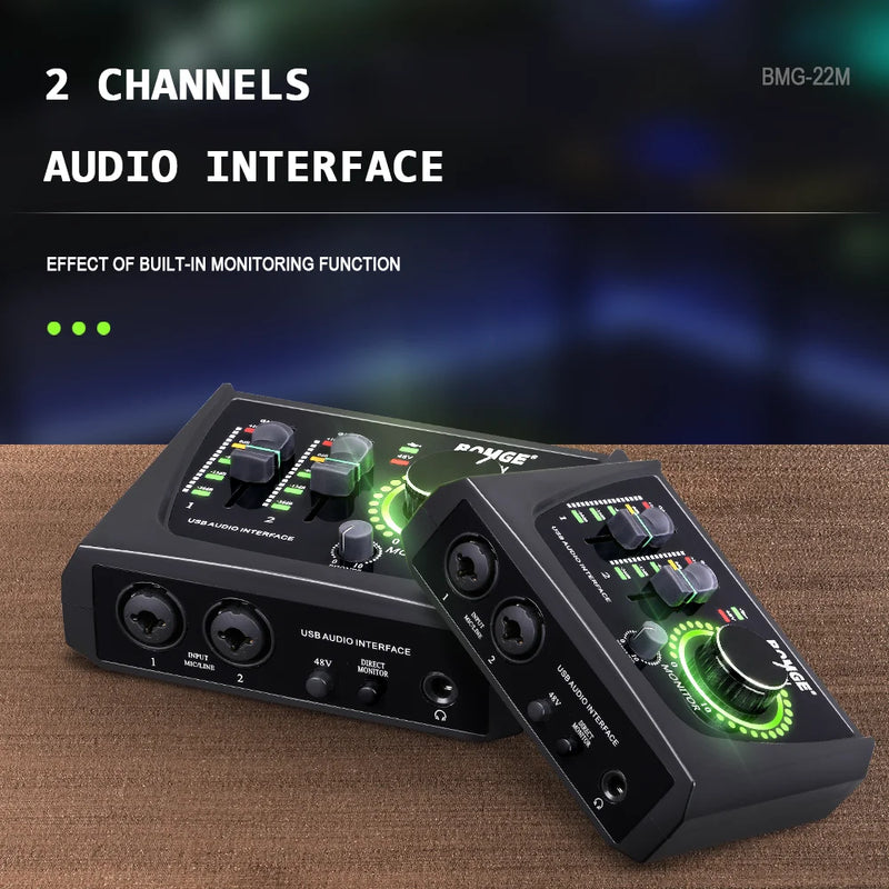 Interface de ÁudioBOMGE, mini 2 Channel USB,  Recording Streaming and Podcasting with XLR/48V Phantom Power for Guitarist.