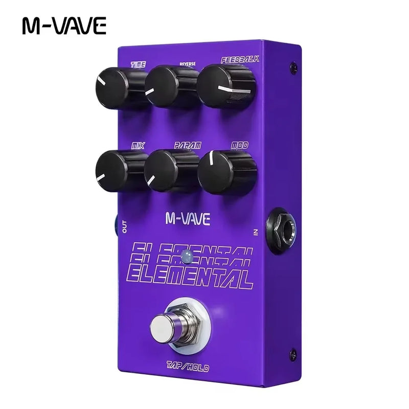 Pedal de delay digital M-vave Elemental. Delay para guitarra, modo TAP e HOLD.