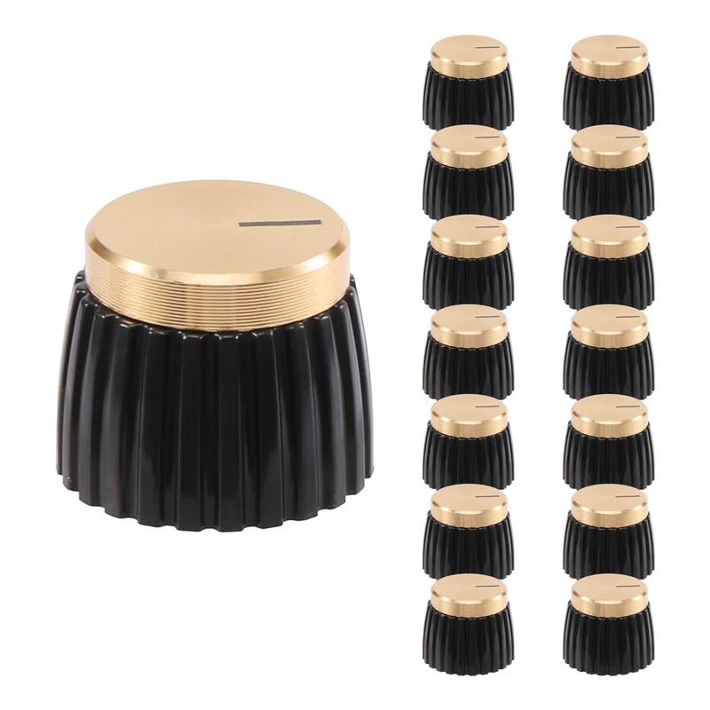 15Pcs Guitar AMP Amplifier Push on Fit Knobs Preto com Tampa de Alumínio Dourado Top Serve para Potes de 6mm de Diâmetro Amplificadores Marshall.