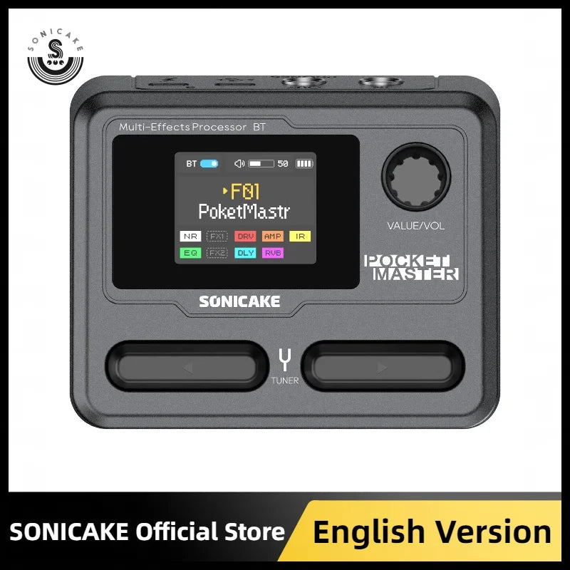 SONICAKE Pocket Master. Pedal multiefeitos 100+ Ler IR. Lan. Controle por aplicativo Tela LCD colorida de 1,77" Bateria integrada QME-10.