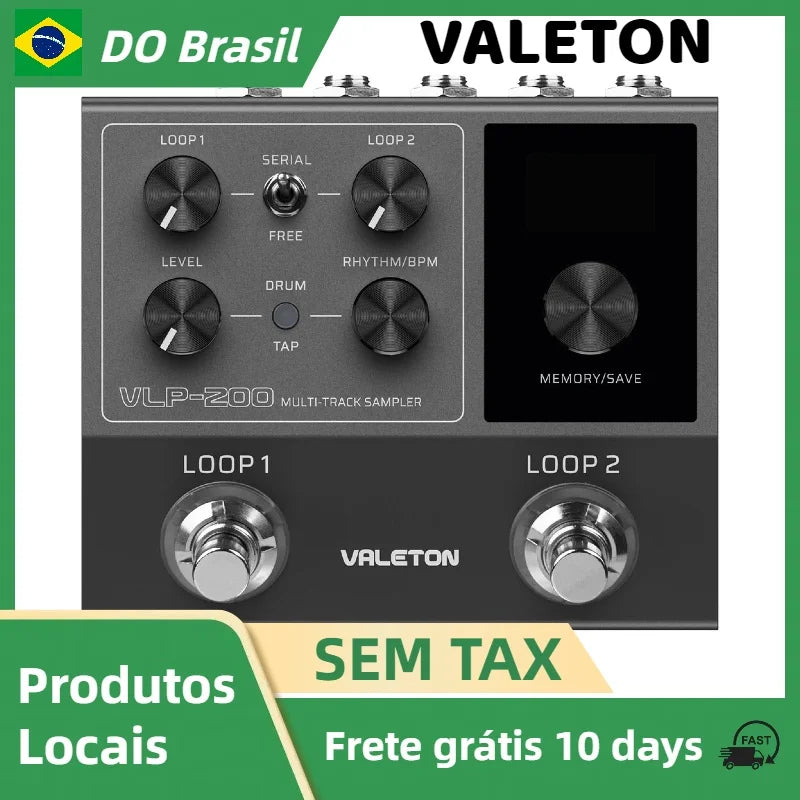 Valeton Dual Track Stereo Looper Pedal para Guitarra. Teclado, Vocal Drum Machine 99 espaços de armazenamento.