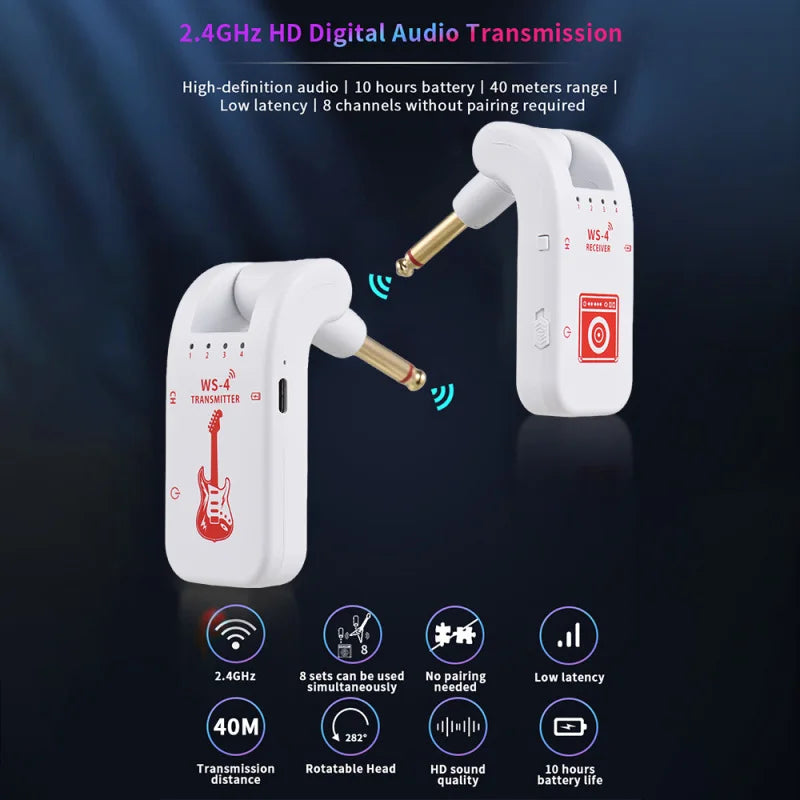 2.4G Wireless Guitar System Rechargeable Guitar Transmitter Receiver Plug Play Real-time Transmission for Electric Guitar Bass