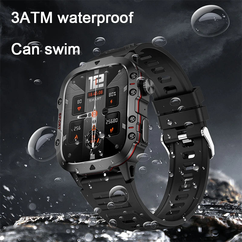 Relógio Rugged Military GPS, Men Bluetooth Call Health Monitoring AI Voice Sports Waterproof.