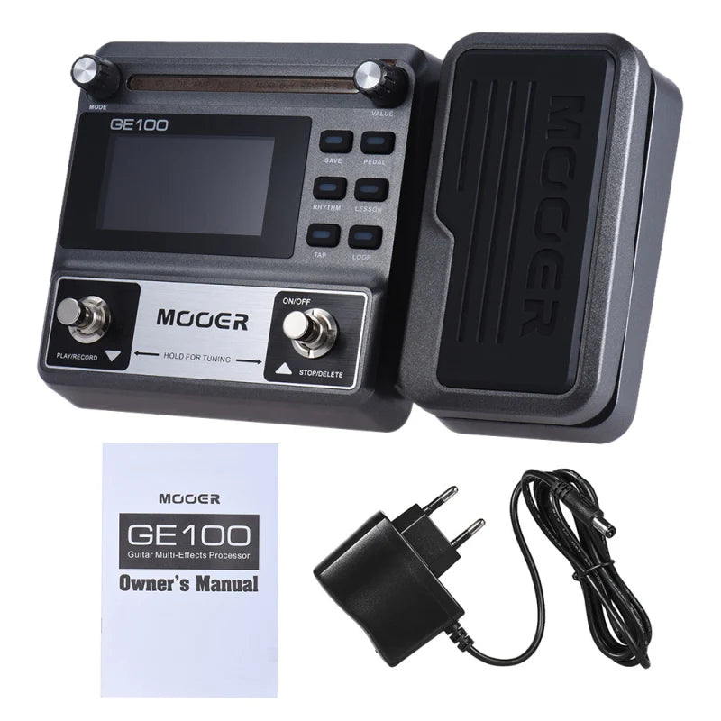 MOOER GE100 Guitar Multi-effects Processor Effect Pedal with Loop Record Tuning Tap Tempo Rhythm Scale & Função Ensino de acorde.