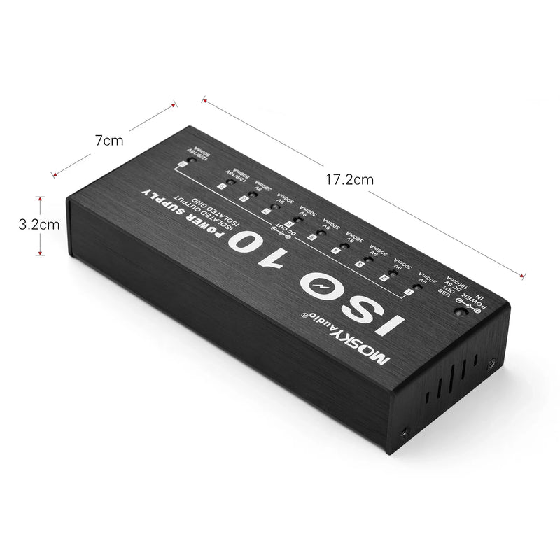 Fonte de alimentação para pedal de efeito de guitarra MOSKY ISO-10 10 saídas DC isoladas/saída USB de 5 V para proteção de 9 V 12 V 18 V.