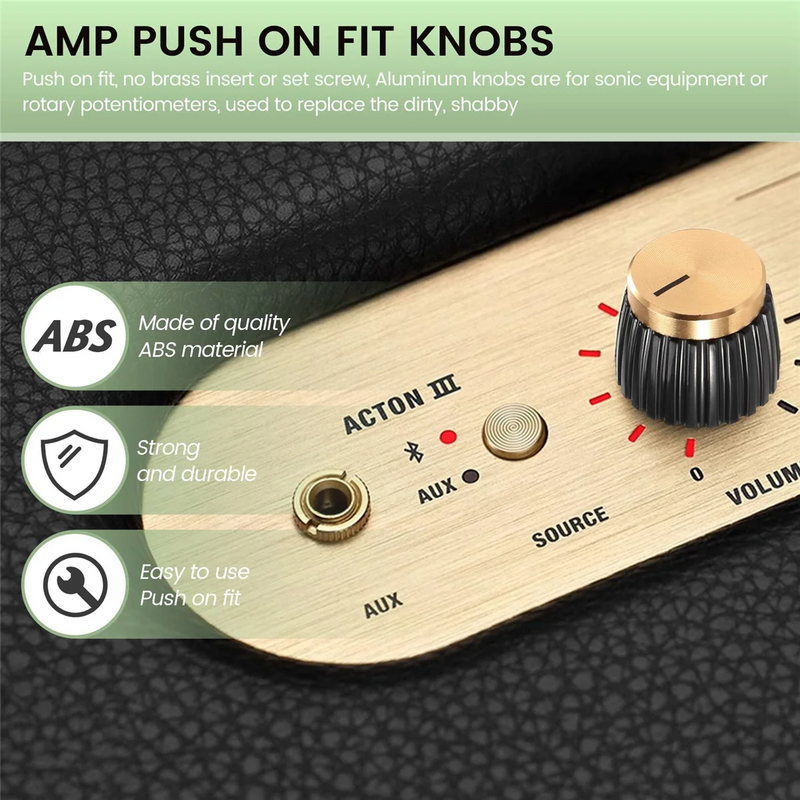 15Pcs Guitar AMP Amplifier Push on Fit Knobs Preto com Tampa de Alumínio Dourado Top Serve para Potes de 6mm de Diâmetro Amplificadores Marshall.