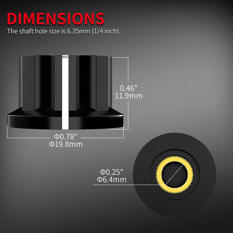 Potenciômetro para guitarra e Amp. Top Controle de Volume Botões Rotativos para Eixo de 6,35mm