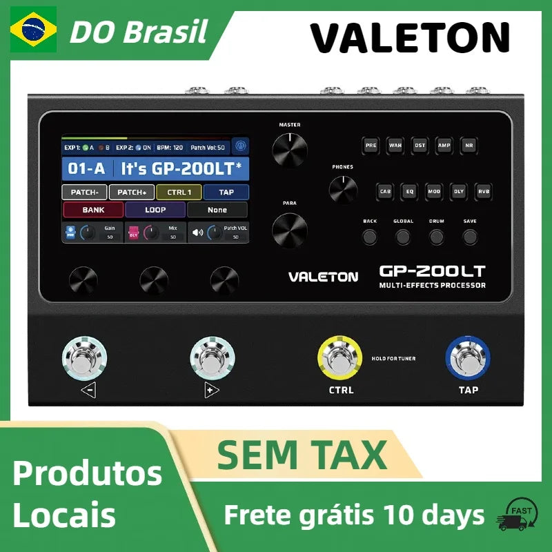 Valeton GP-200LT Guitar EFX, Modelagem IR Gabinetes Simulação Multi-Efeitos com FX Loop MIDI I/O Estéreo OTG USB Áudio.