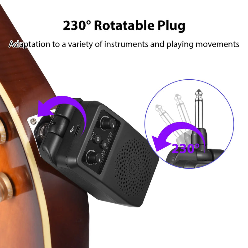 Amplificador de guitarra portátil com plugue embutido, 4 efeitos, plug and play. Toque em qualquer lugar.