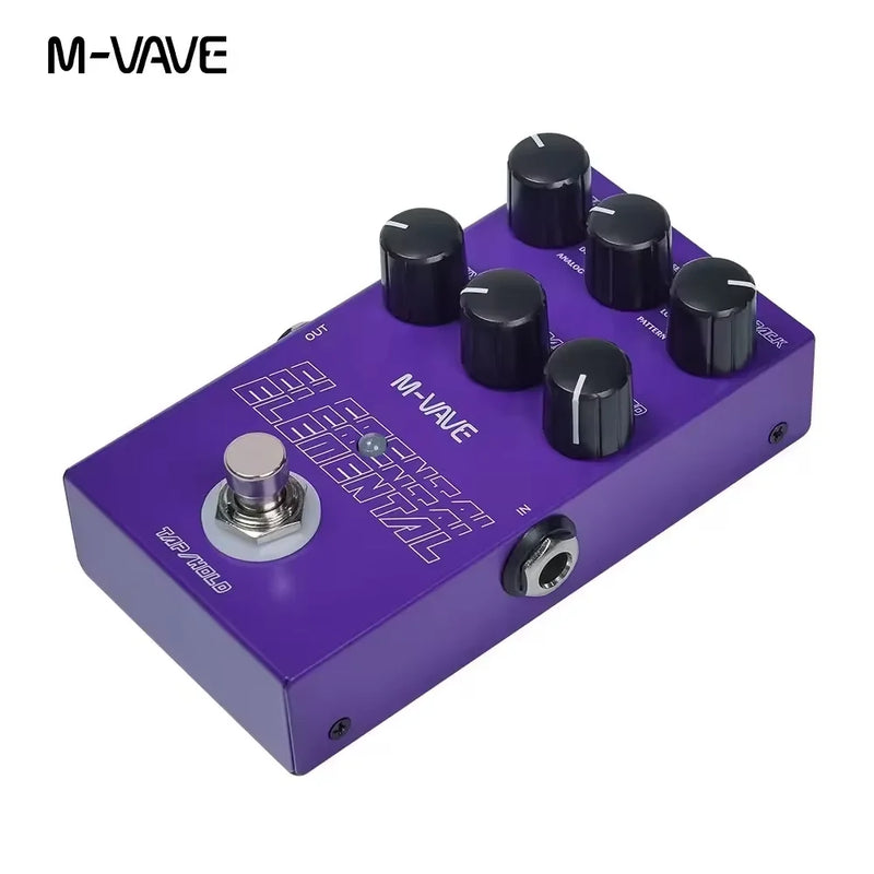 Pedal de delay digital M-vave Elemental. Delay para guitarra, modo TAP e HOLD.