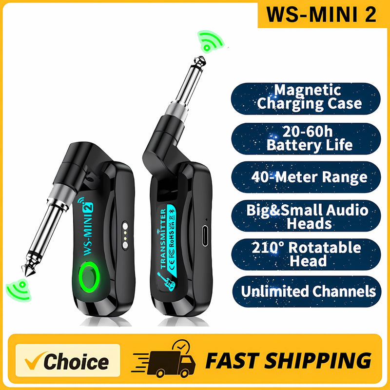 Mini Sistema de Guitarra, transmissor/receptor Sem Fio, Recarregável.