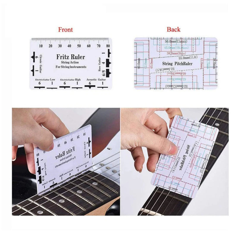 Ferramenta para Luthier. medidor de ação de cordas, régua de altura, guia de nivelamento de traste de guitarra.