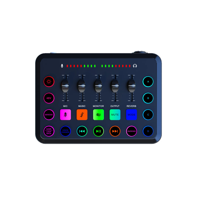 Interface de áudio F!!.  Placa de som. Mixer de 5 canais para para podcast e streaming.