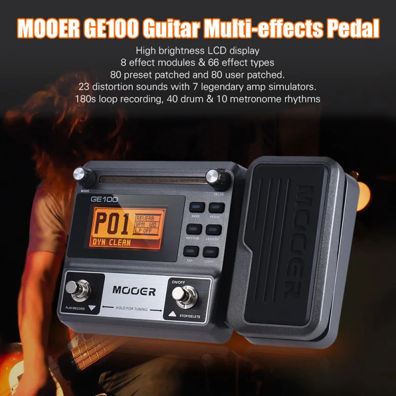 MOOER GE100 Guitar Multi-effects Processor Effect Pedal with Loop Record Tuning Tap Tempo Rhythm Scale & Função Ensino de acorde.