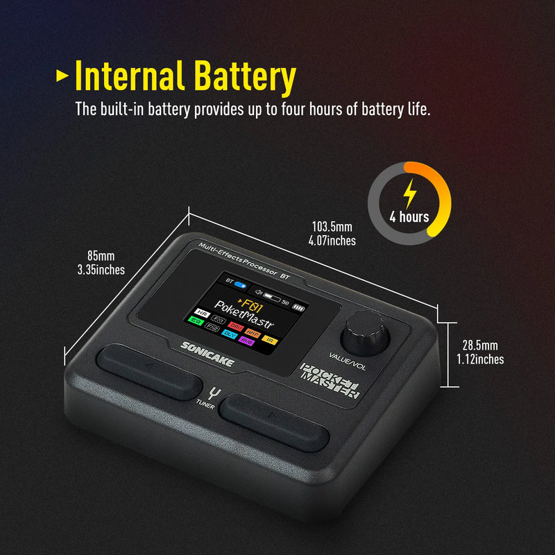 SONICAKE Pocket Master. Pedal multiefeitos 100+ Ler IR. Lan. Controle por aplicativo Tela LCD colorida de 1,77" Bateria integrada QME-10.
