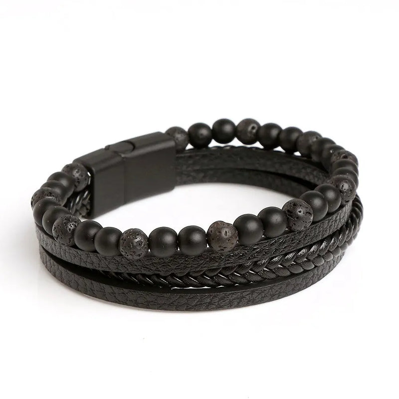 Pulseira de couro masculina Rocker, clássica, fashion, olho-de-tigre, em couro para homens.