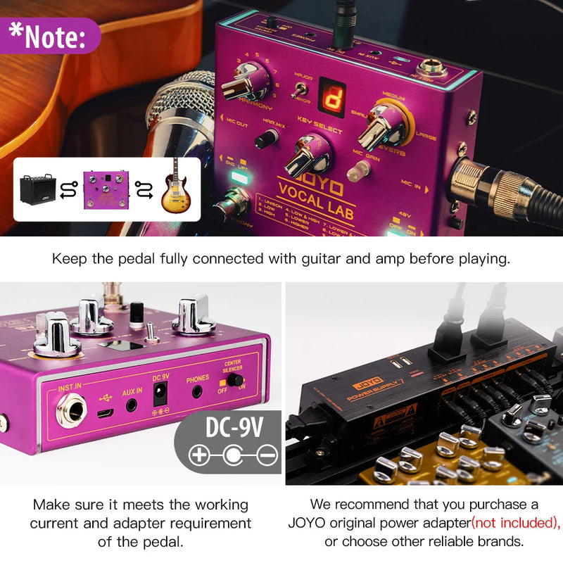 JOYO R-16 VOCAL LAB. Vocal Reverb. Pedal de Efeito de Guitarra. Vocal Harmony e 3 Vocal Reverb Pedal .