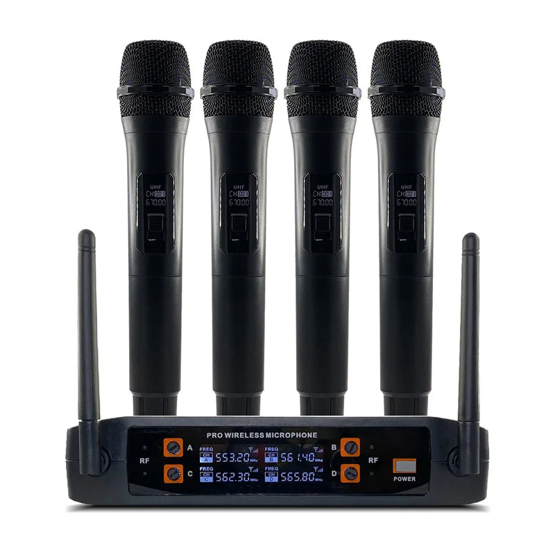 Wireless microphone system 4-channel handheld lavalier headset microphone for party karaoke church performance meeting