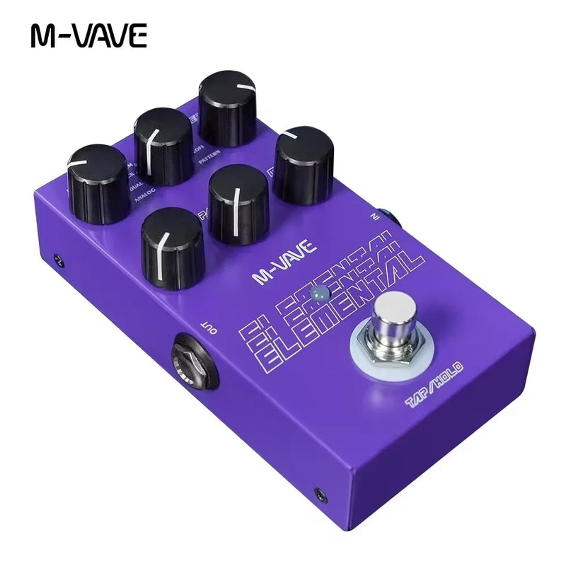 Pedal de delay digital M-vave Elemental. Delay para guitarra, modo TAP e HOLD.