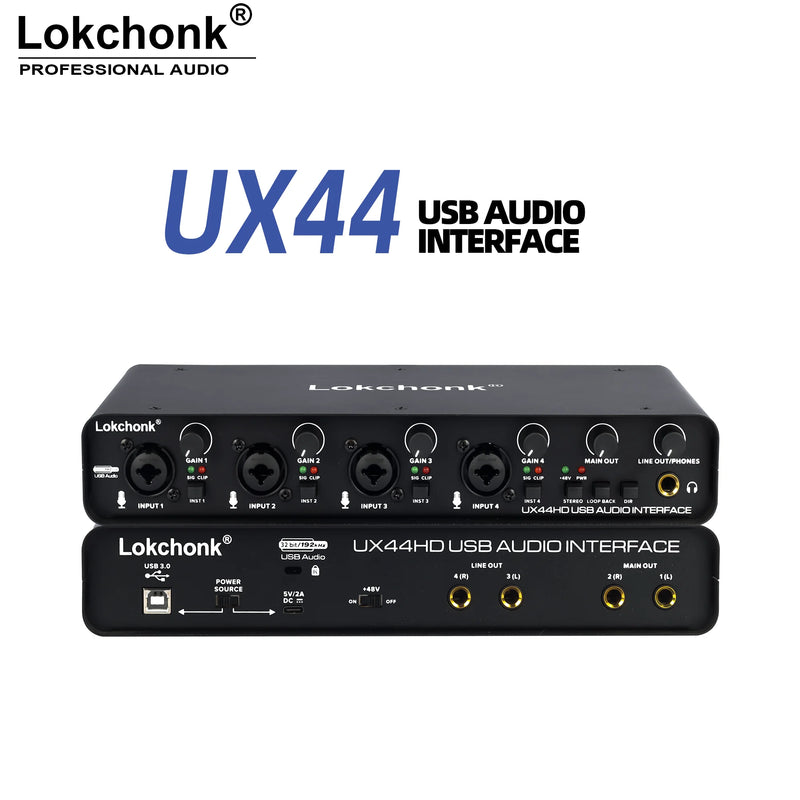 Interface de áudio UX44 Mixer de 4 canais de 32 bits/192 KHz. Para gravação ao vivo.