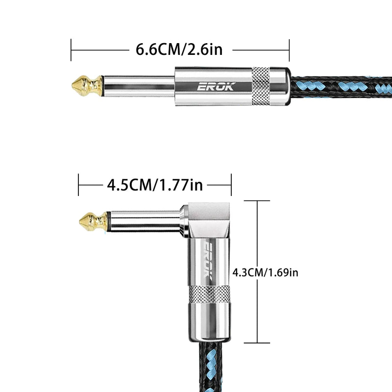 Cabo de instrumento EROK de 1/4 de polegada 90 graus. 6,35 mm cabo de áudio para guitarra elétrica e baixo. ﻿